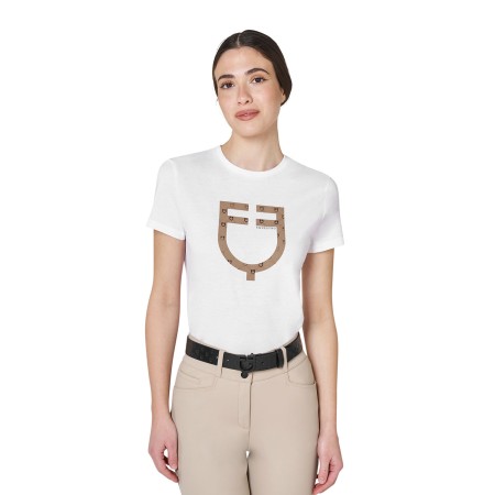 T-shirt donna in cotone logo Marrone-Verde