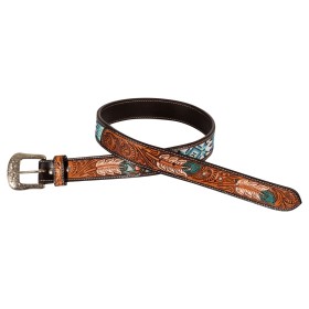 Cintura western unisex con perline e incisione di piume