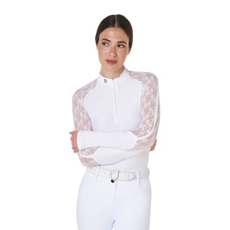 Polo donna con maniche in pizzo